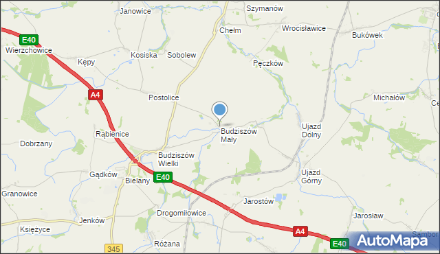 mapa Budziszów Mały, Budziszów Mały na mapie Targeo